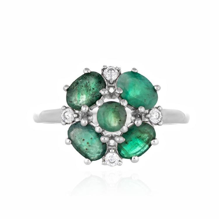 Women's Silver Ring Emerald Flower 2,35 ct.