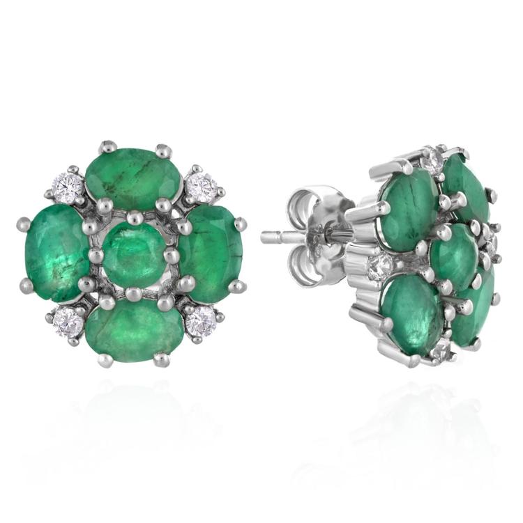 Silver earrings - Emerald flower 4,70 ct