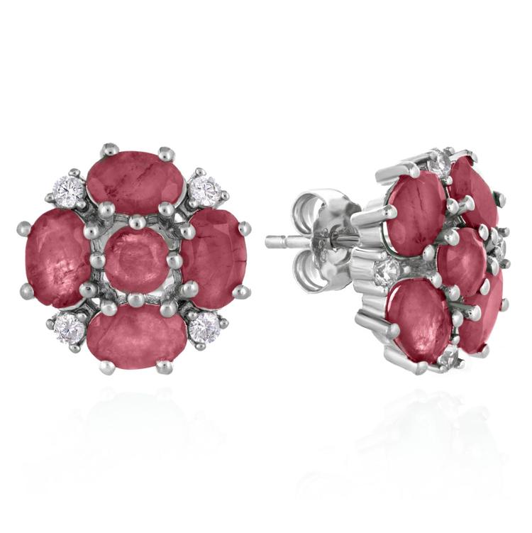 Silver earrings - Natural ruby flower 5,48 ct.