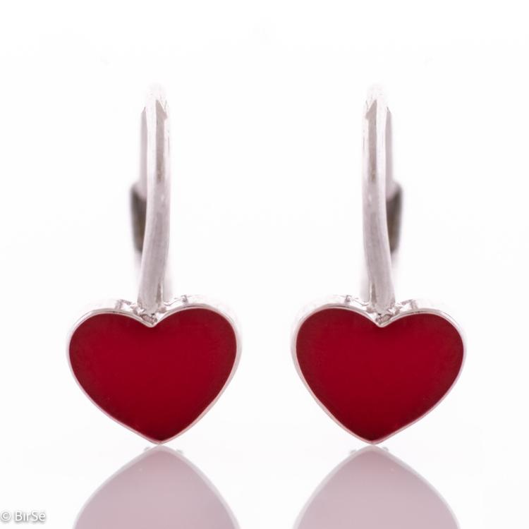 Silver earrings - Red heart