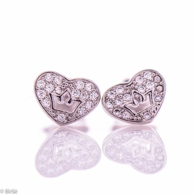 Silver Earrings - Hearts with Crown