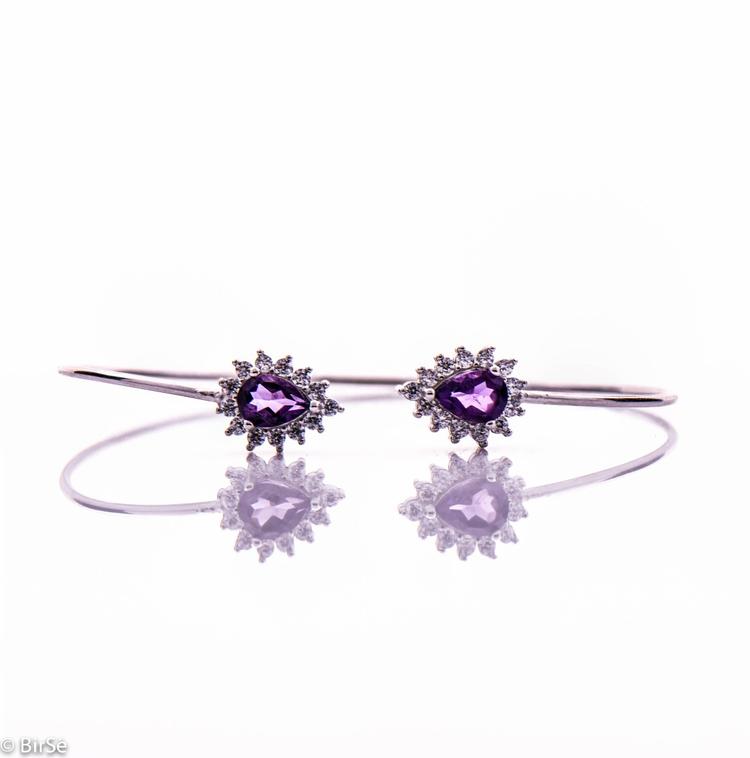 Silver bracelet - Natural amethyst