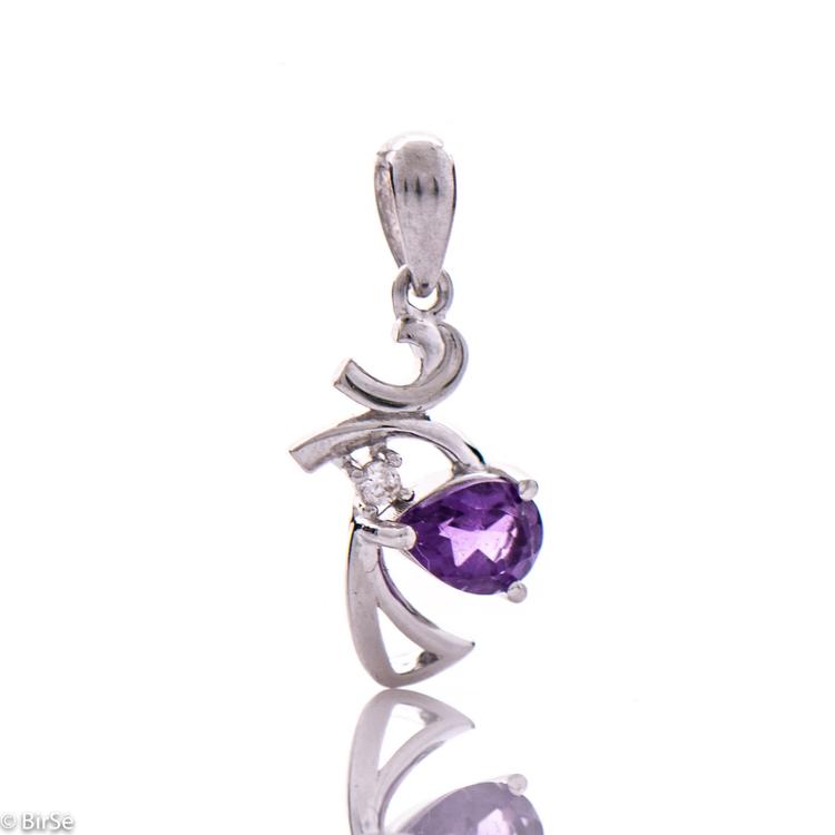 Silver pendant - Natural amethyst 0,35 ct.