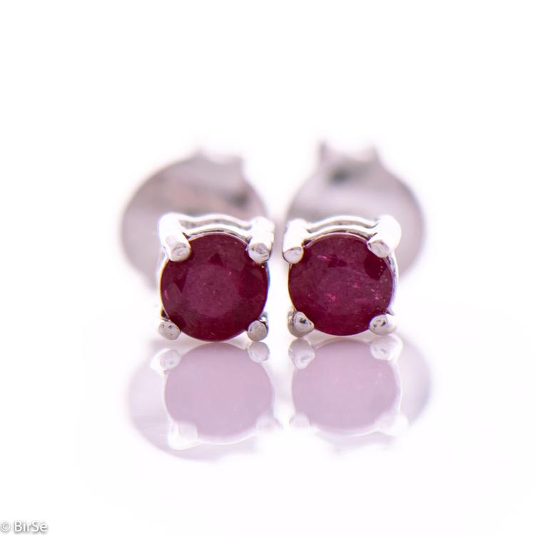 Silver earrings - Natural ruby 4x4 mm 0,68 ct.