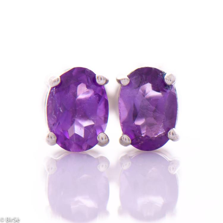 Silver earrings - Natural amethyst 7x5 mm 1,70 ct.