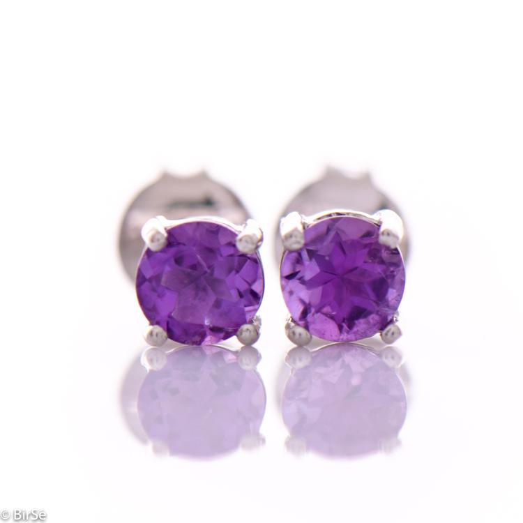 Silver earrings - 5x5 mm Natural amethyst 0,80 ct.