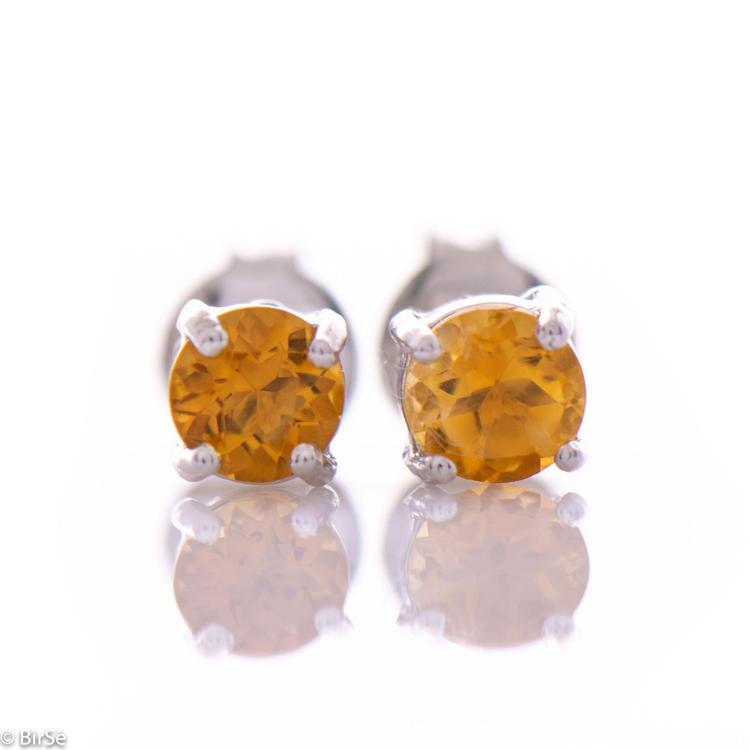 Silver earrings - Natural citrine 5x5 mm 0,90 ct.