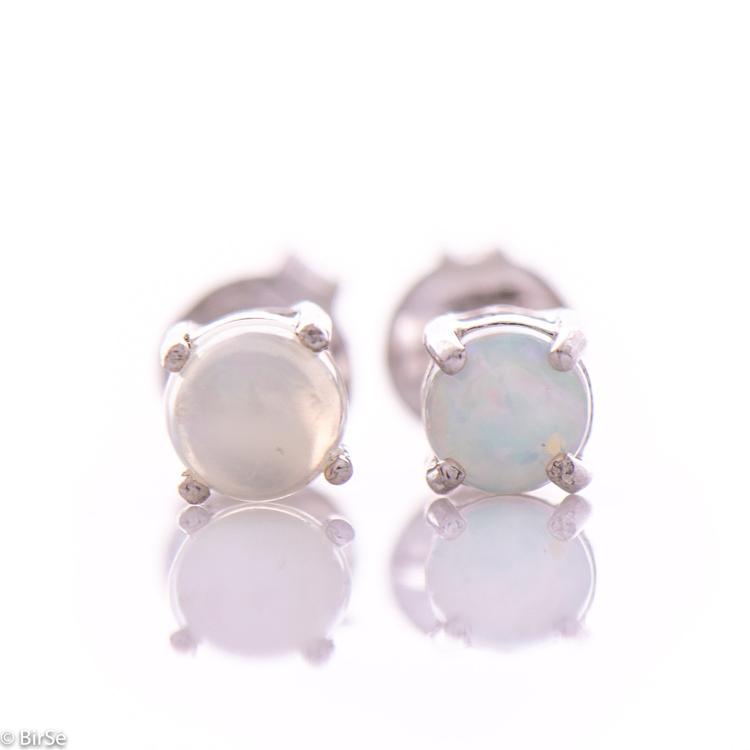 Silver earrings - Natural opal 5x5 mm