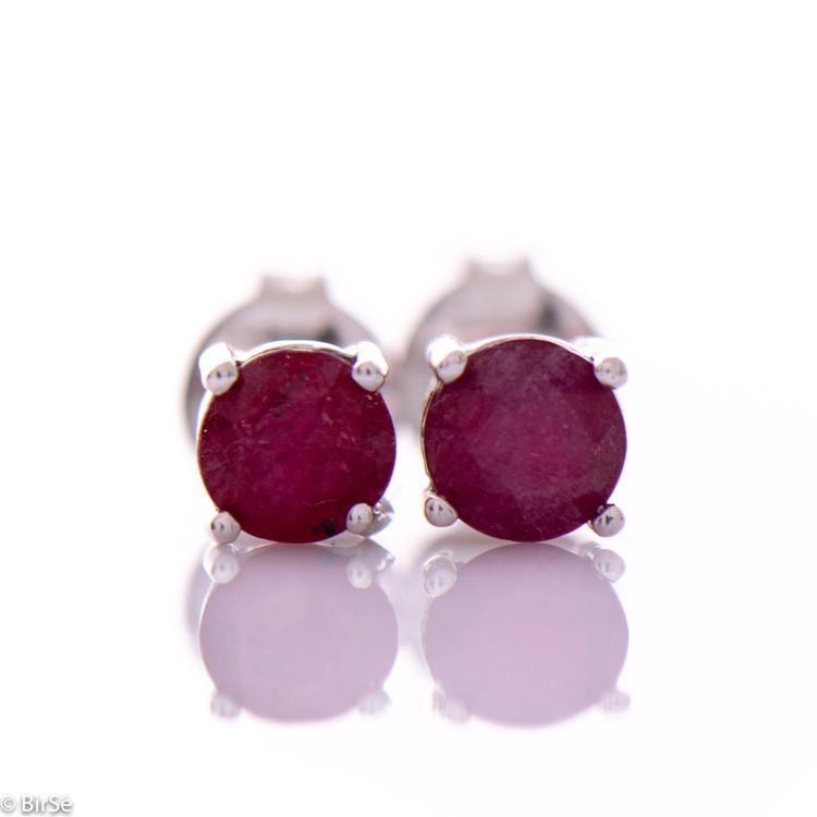 Silver earrings - Natural ruby 5x5 mm 1,30 ct.