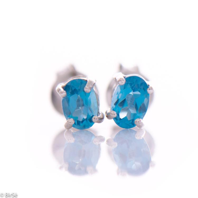 Silver earrings - Natural blue topaz 6x4 mm 1,14 ct.