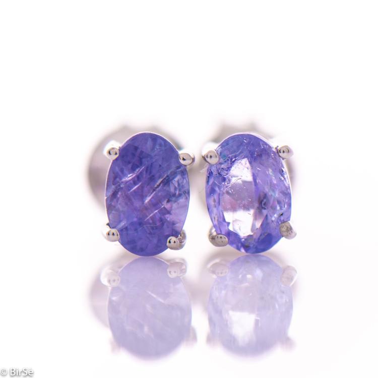 Silver earrings - Natural tanzanite 6x4 mm 0,96 ct.