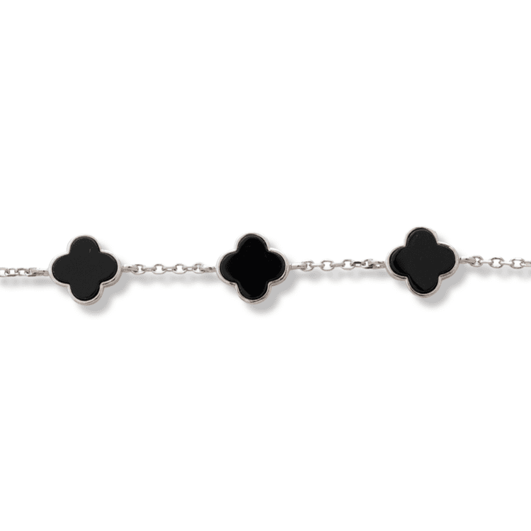 Silver bracelet - Clovers with Onyx