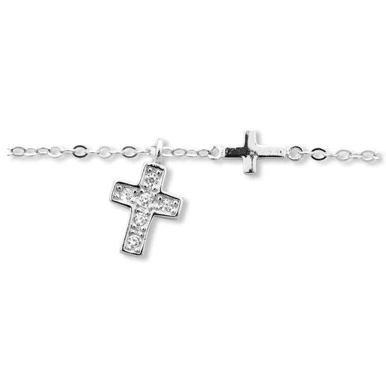 Silver bracelet - Cross with zircons