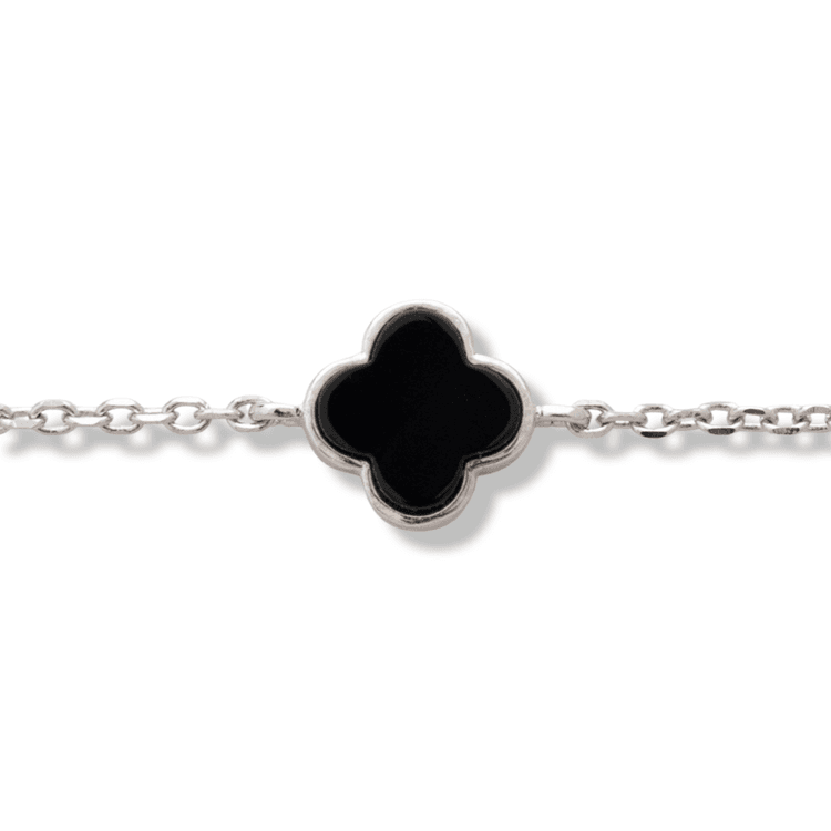 Silver bracelet - Clover Onyx