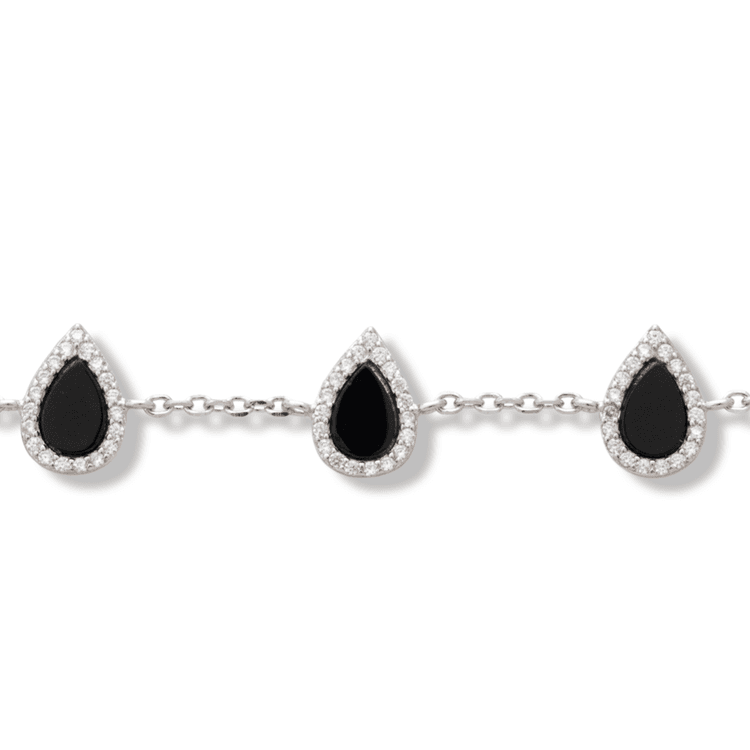 Silver bracelet - Onyx drops