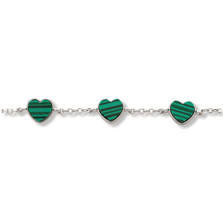 Silver Bracelet - Malachite Hearts