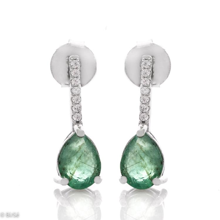 Silver earrings - Natural emerald 1,40 ct.