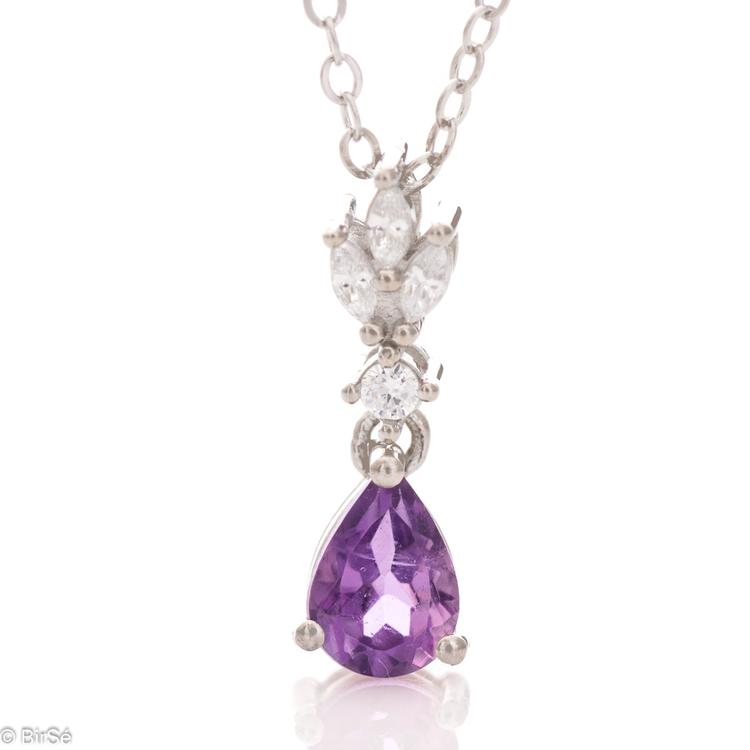 Silver necklace - Natural Amethyst 0,65 ct.