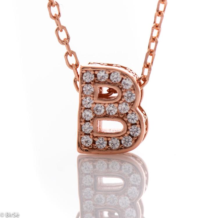 Necklace pink silver - letter B 