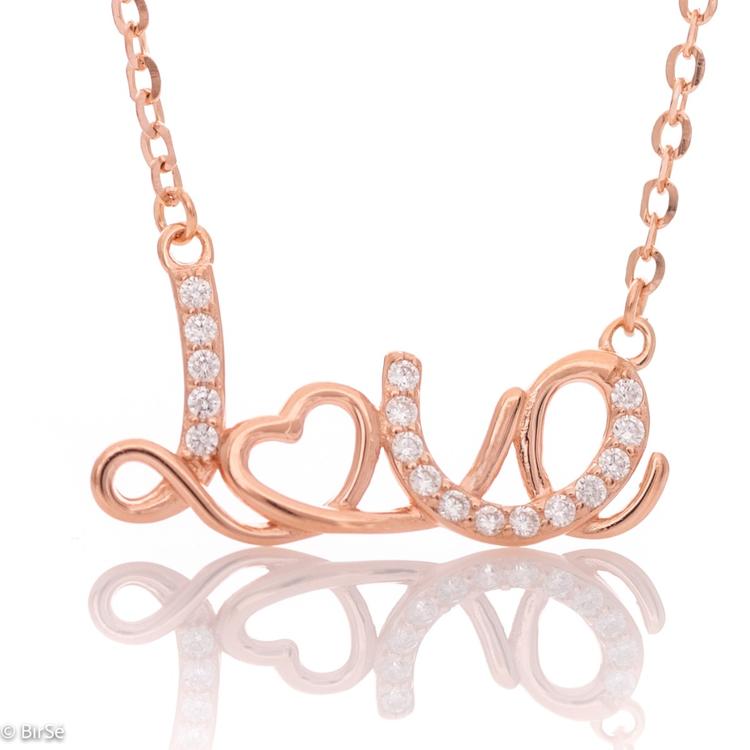 Silver necklace – pink LoVe