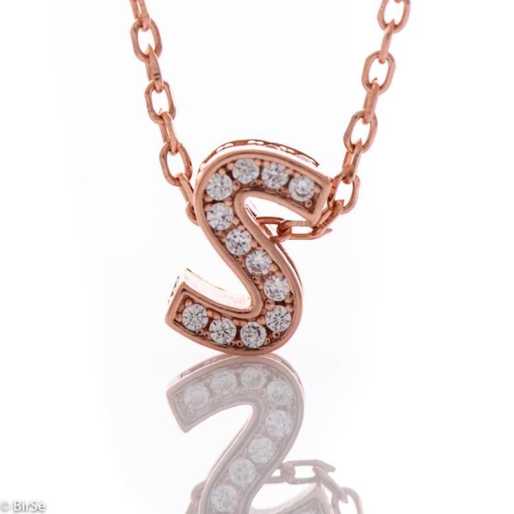 Silver necklace - letter S zircons 