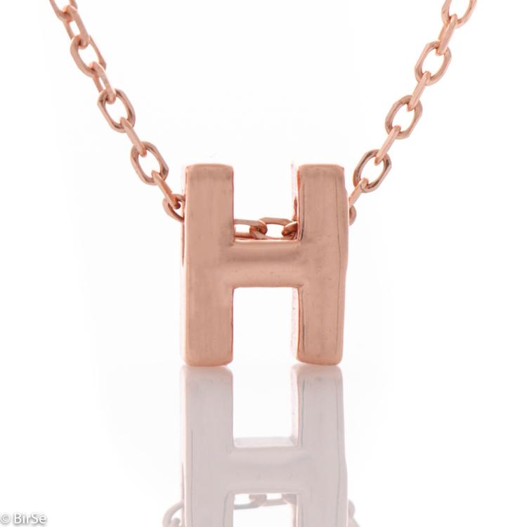 Necklace pink silver - letter H 