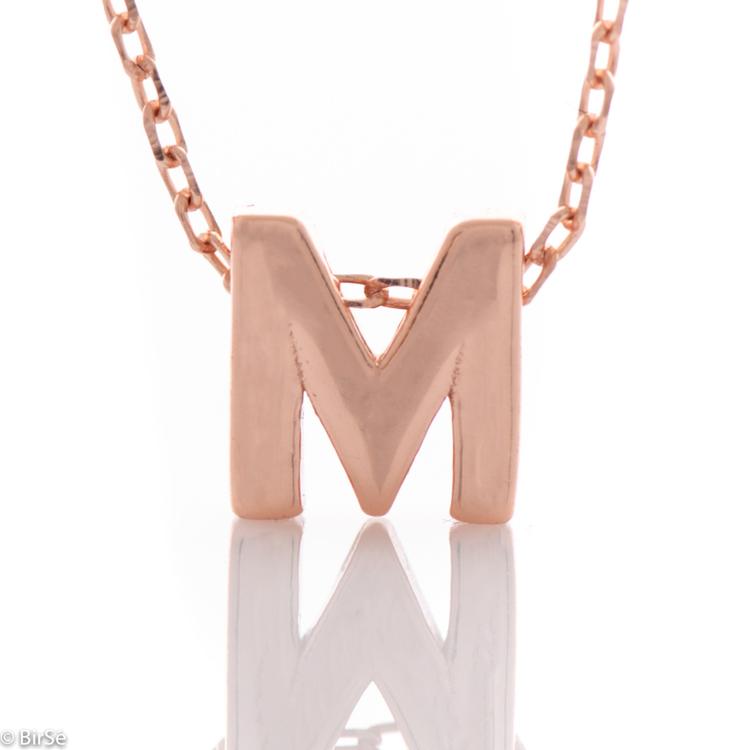 Necklace pink silver - letter M 