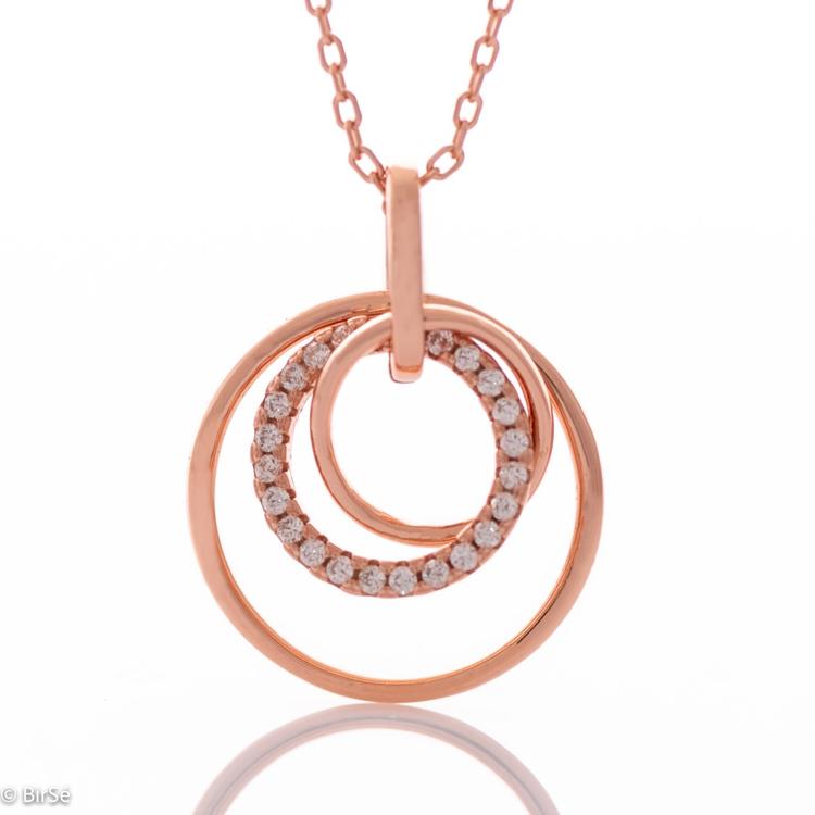 Silver necklace with Circles in Pink