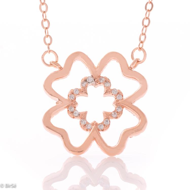 Silver necklace - Clover in Pink