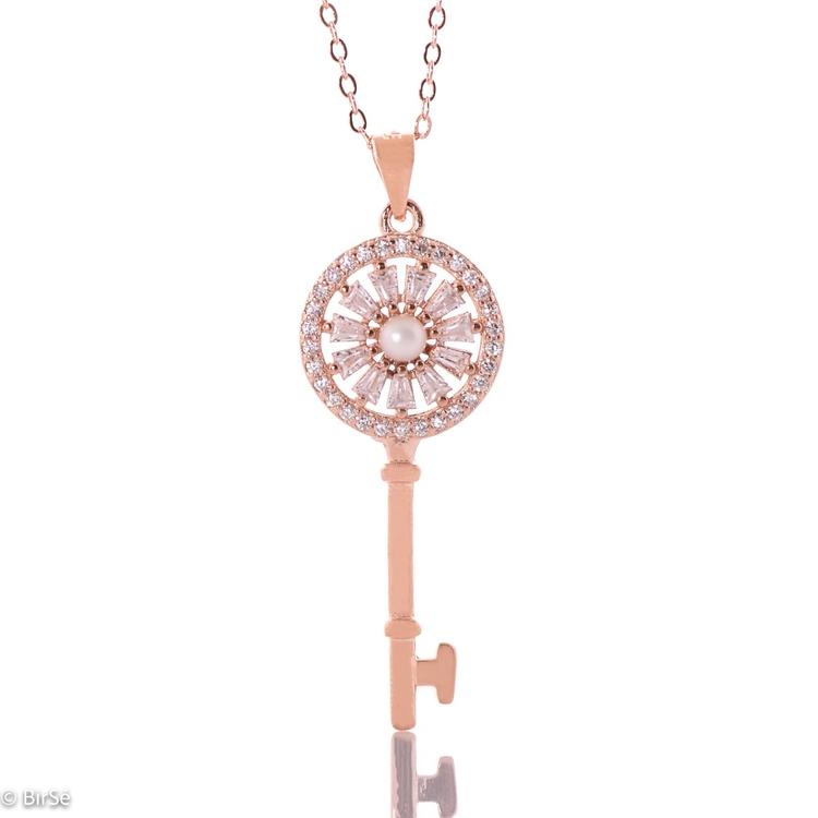 Silver necklace - Pink Key