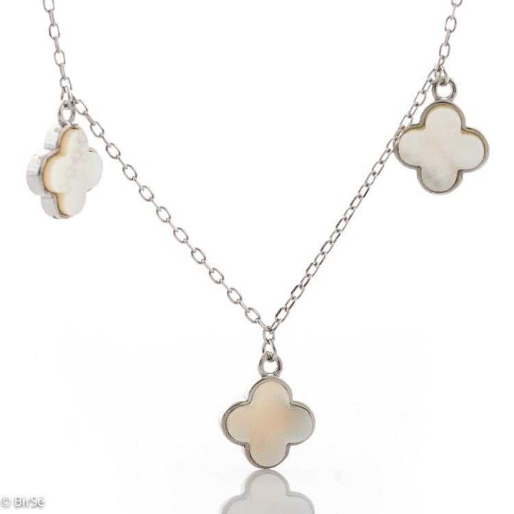 Silver necklace - Clovers Mother of pearl