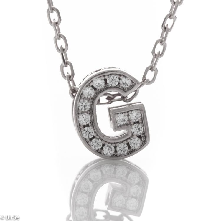 Silver necklace - letter G with zircons