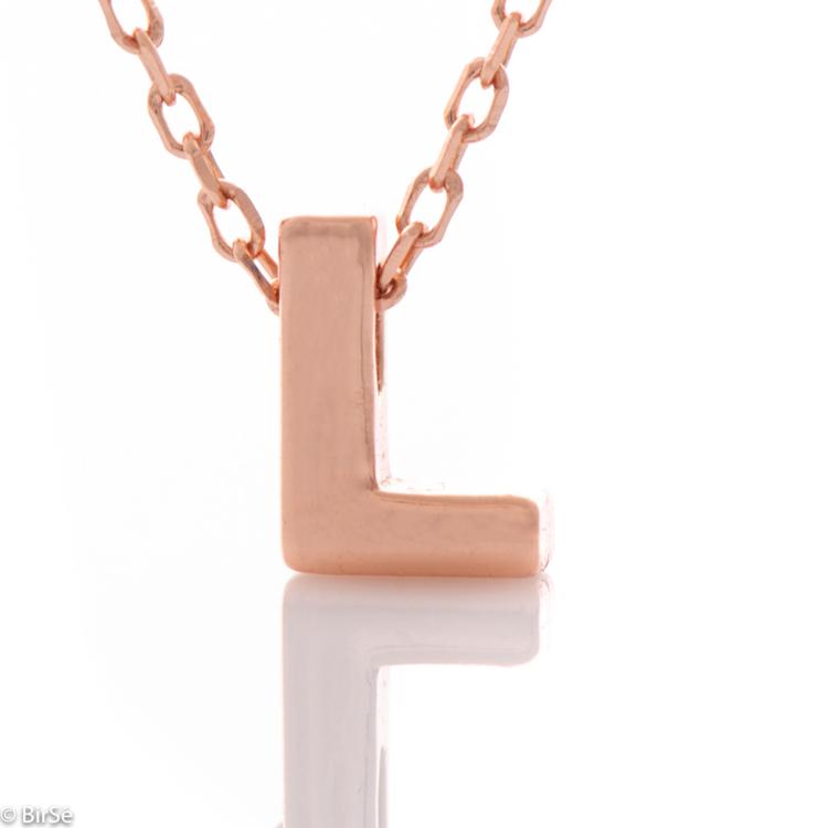Necklace pink silver - letter L 