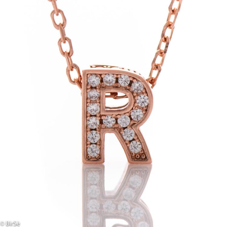 Necklace pink silver - letter R 