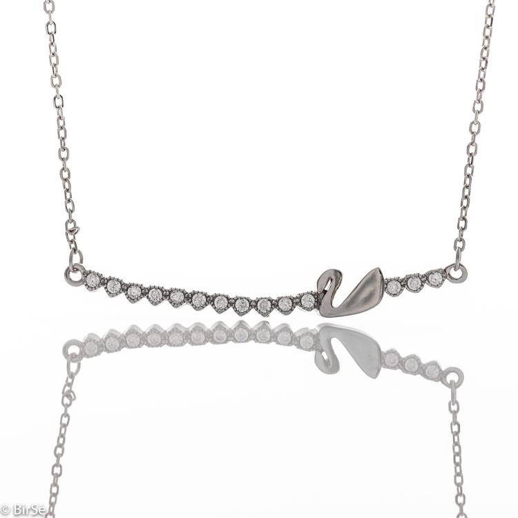 Silver necklace- row zircons 