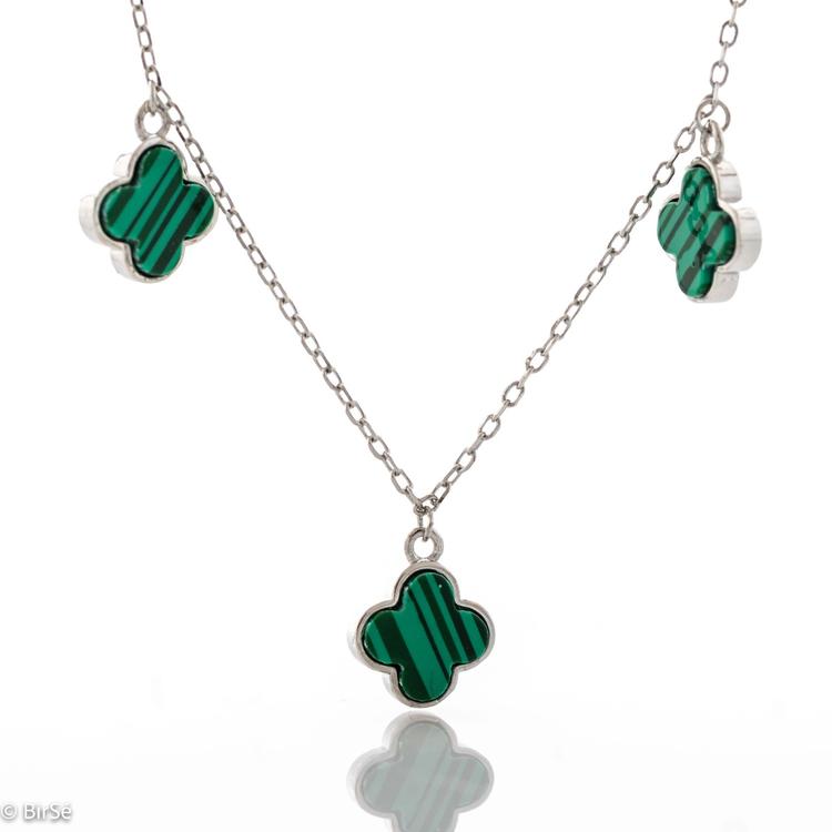 Silver necklace - Clovers from Malachite