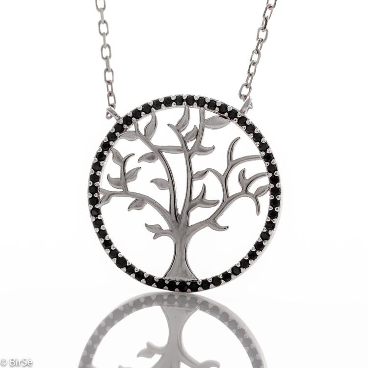 Silver necklace - Tree of Life with onyx 