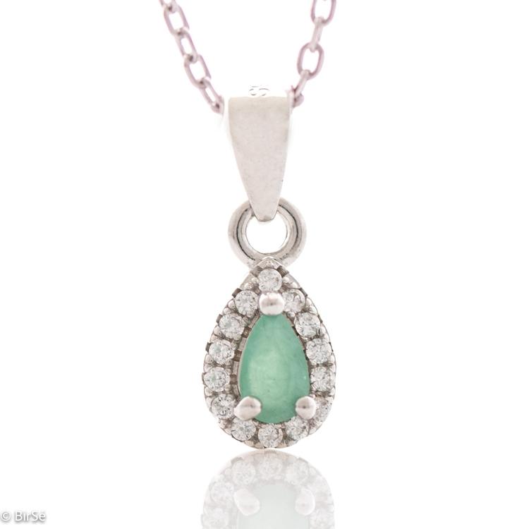Silver necklace - Natural Emerald 0,25 ct.