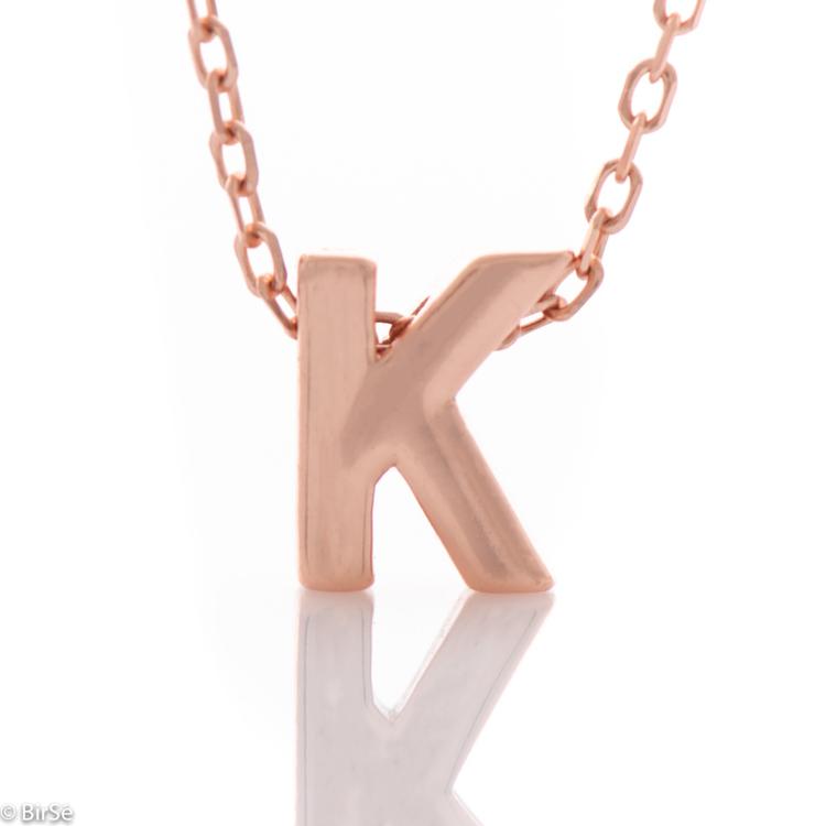 Necklace pink silver - letter K 