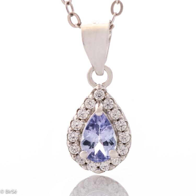 Silver necklace - Drop Natural Tanzanite 0,45 ct.