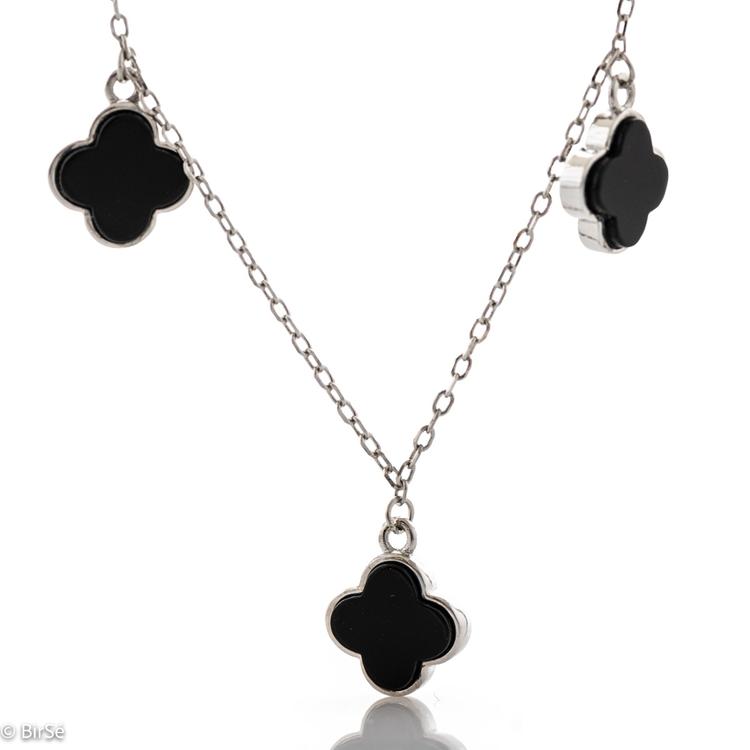 Silver necklace - Clover Onyx
