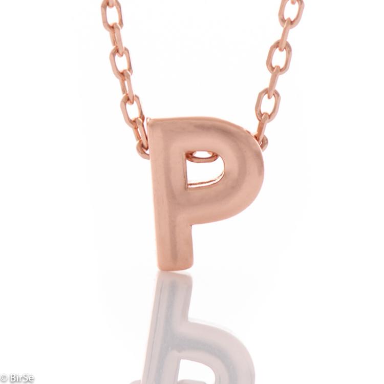 Necklace pink silver - letter R 