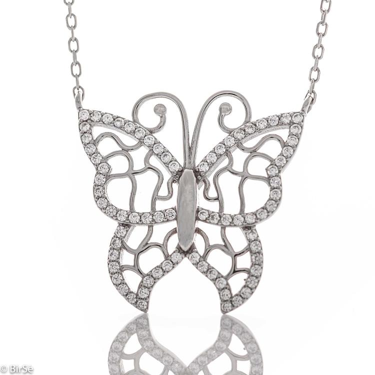 Silver necklace - White Butterfly 