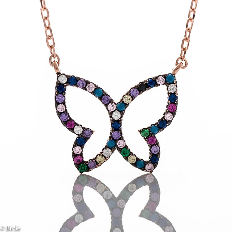 Necklace pink silver - Colorful butterfly 