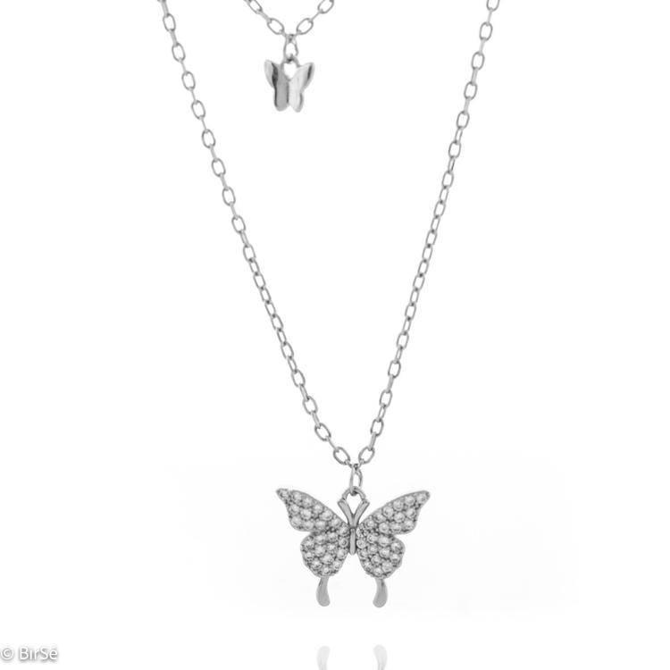 Silver Necklace - Two Butterflies