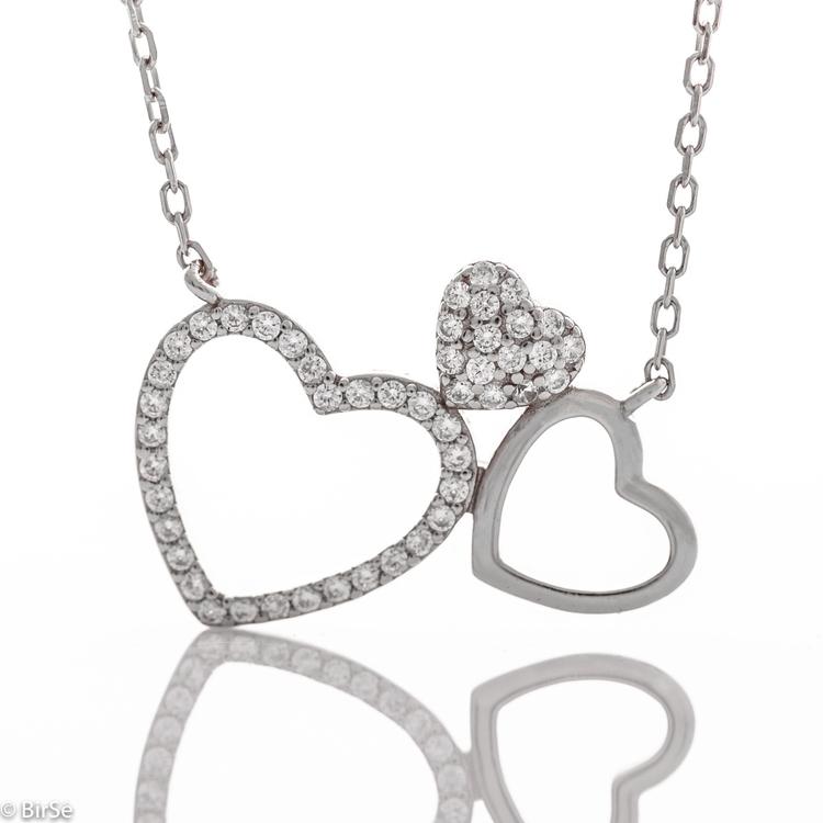 Silver necklace - Hearts with zircons 