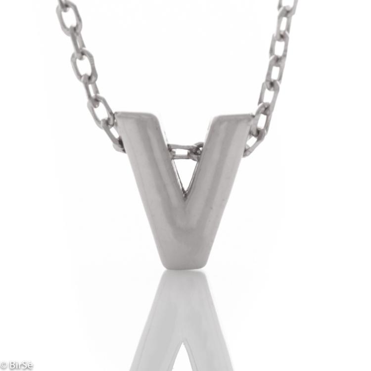 Silver necklace - letter V 