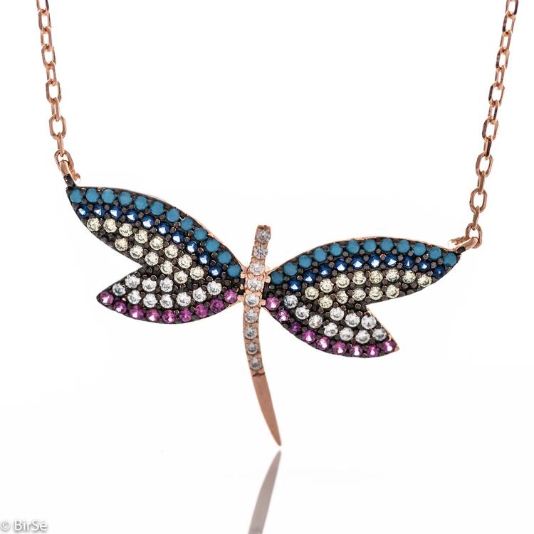 Silver necklace - Colorful dragonfly 