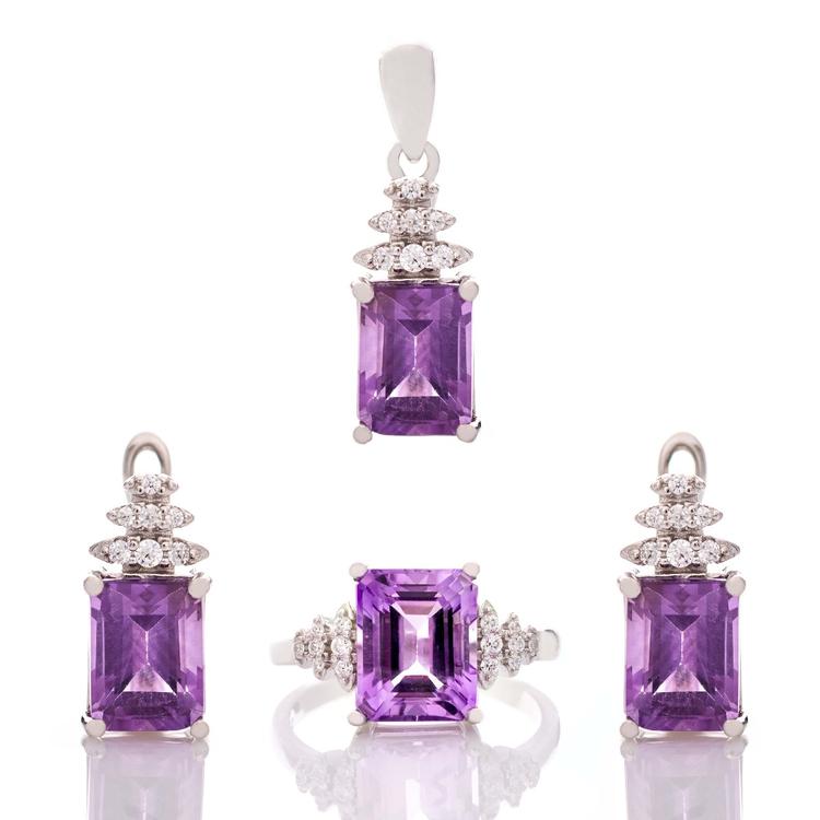 Silver set Bagget- Natural Amethyst 6,15 ct.