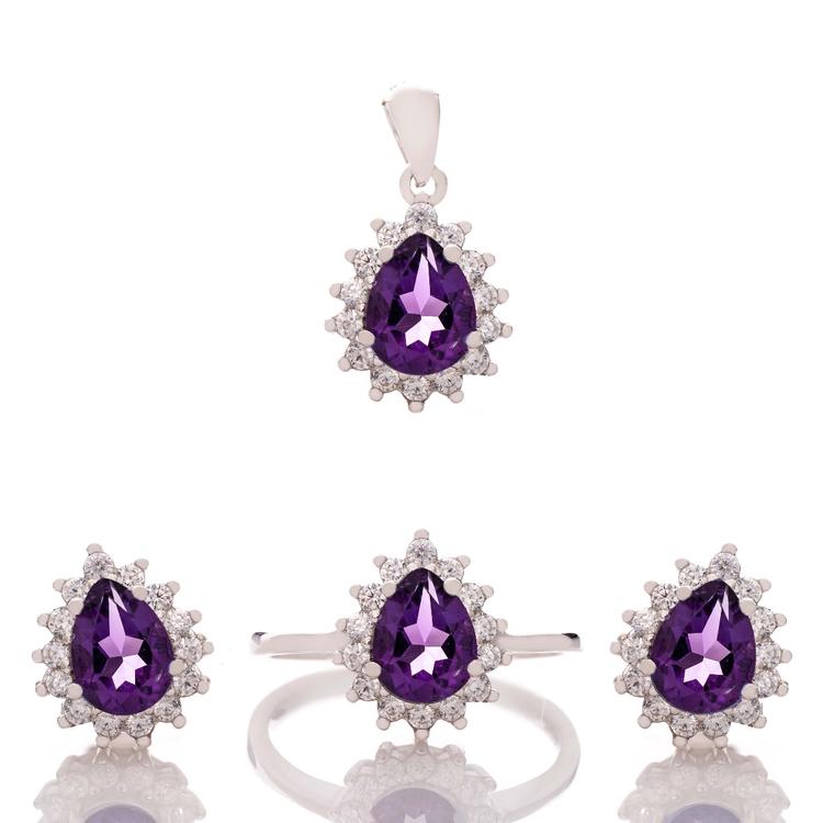 Silver set - Natural Amethyst Drop 3,40 ct.